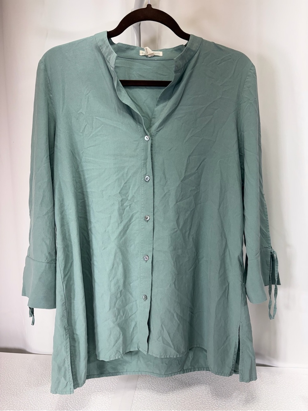 Eileen Fisher Seafoam Button-Front Tunic Shirt 100% Silk 3941